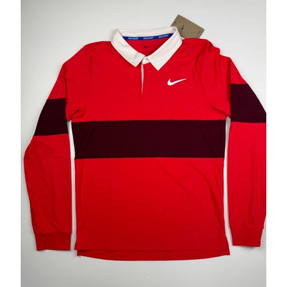 Size Small - Nike Court Advantage Slam Light Crimson Long Sleeve Polo - Picture 1 of 5